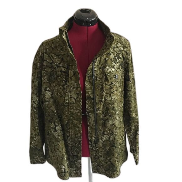 LoGo Lori Goldstein Jacket Women's Size 10 Green Animal Print Zippered P… - Picture 3 of 12